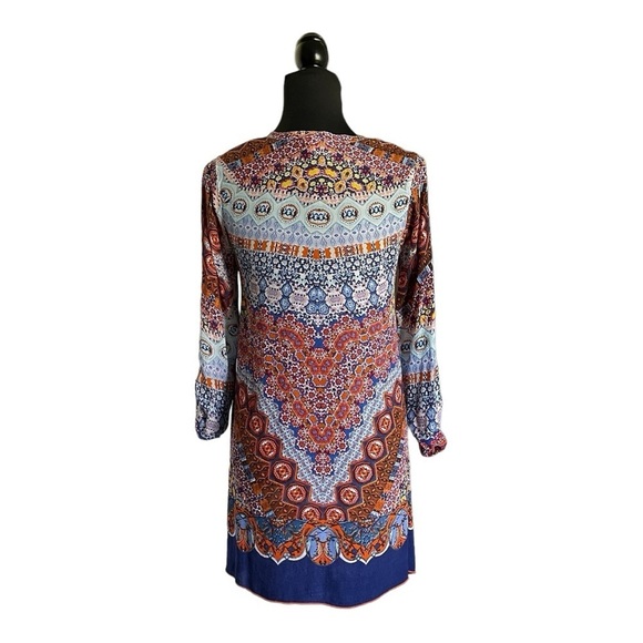 Soft Surroundings Geneva Tunic Top Boho Mosaic Print Blue Orange Sharkbite Hem - Picture 3 of 11